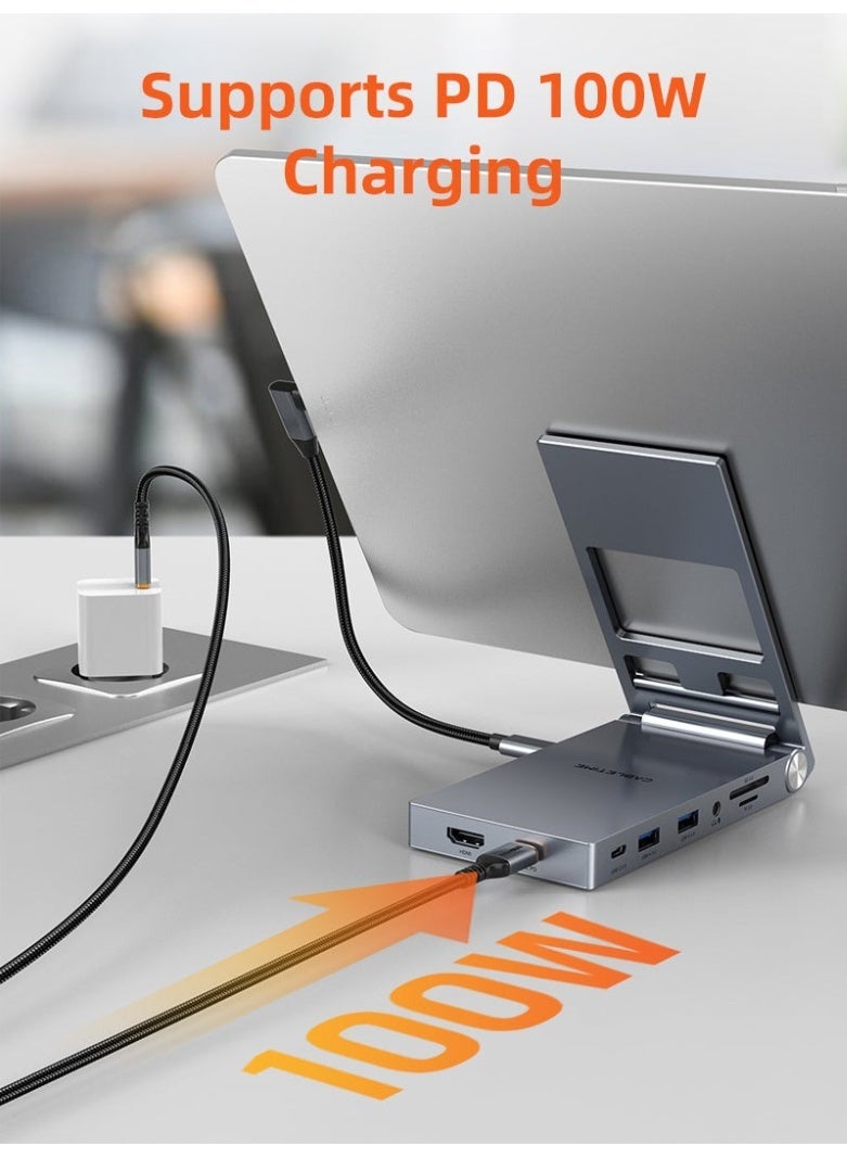 كابل تايم موزع USB-C ثماني الوظائف مع حامل قابل للطي - Image 3